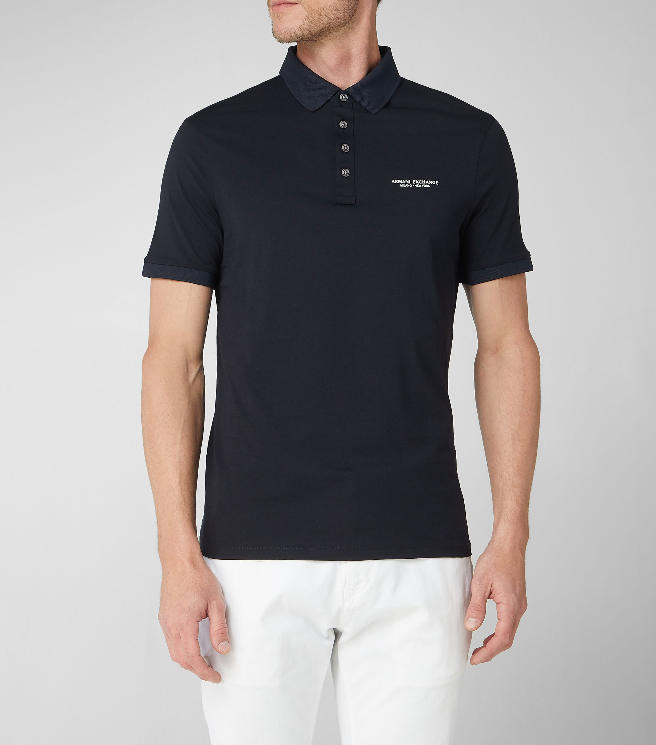 Armani Exchange Playera tipo Polo Azul de manga corta Hombre El